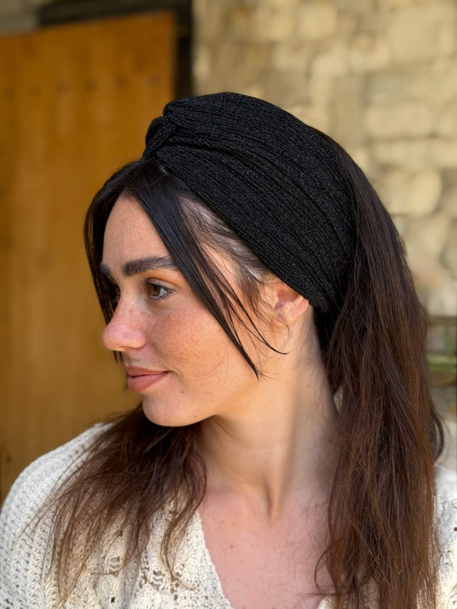 מיני טורבן שחור מיני פליסה מנצנץ
