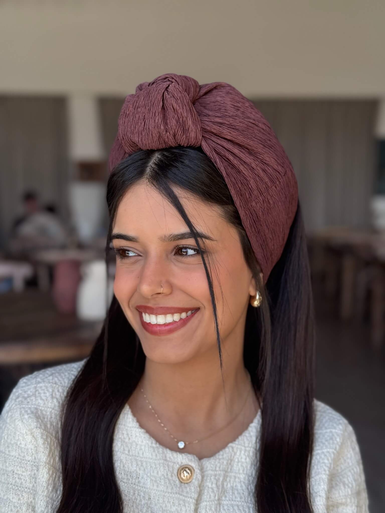 סרט קשירה לשיער בד מיני פליסה חום שוקולד