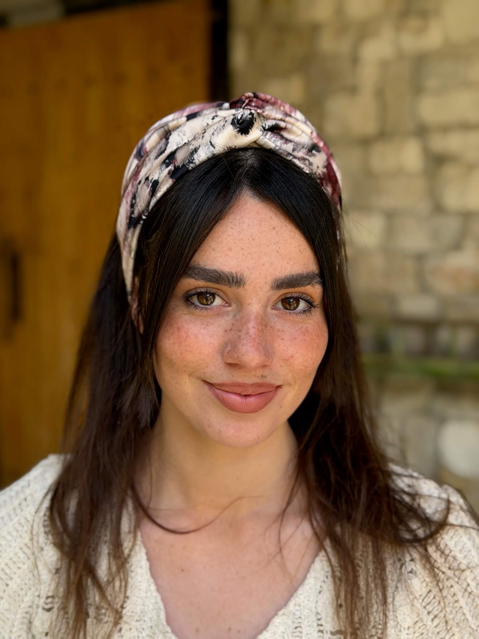 מיני טורבן שיפון ניוד עם שפשוף אפור ובורדו מעושן