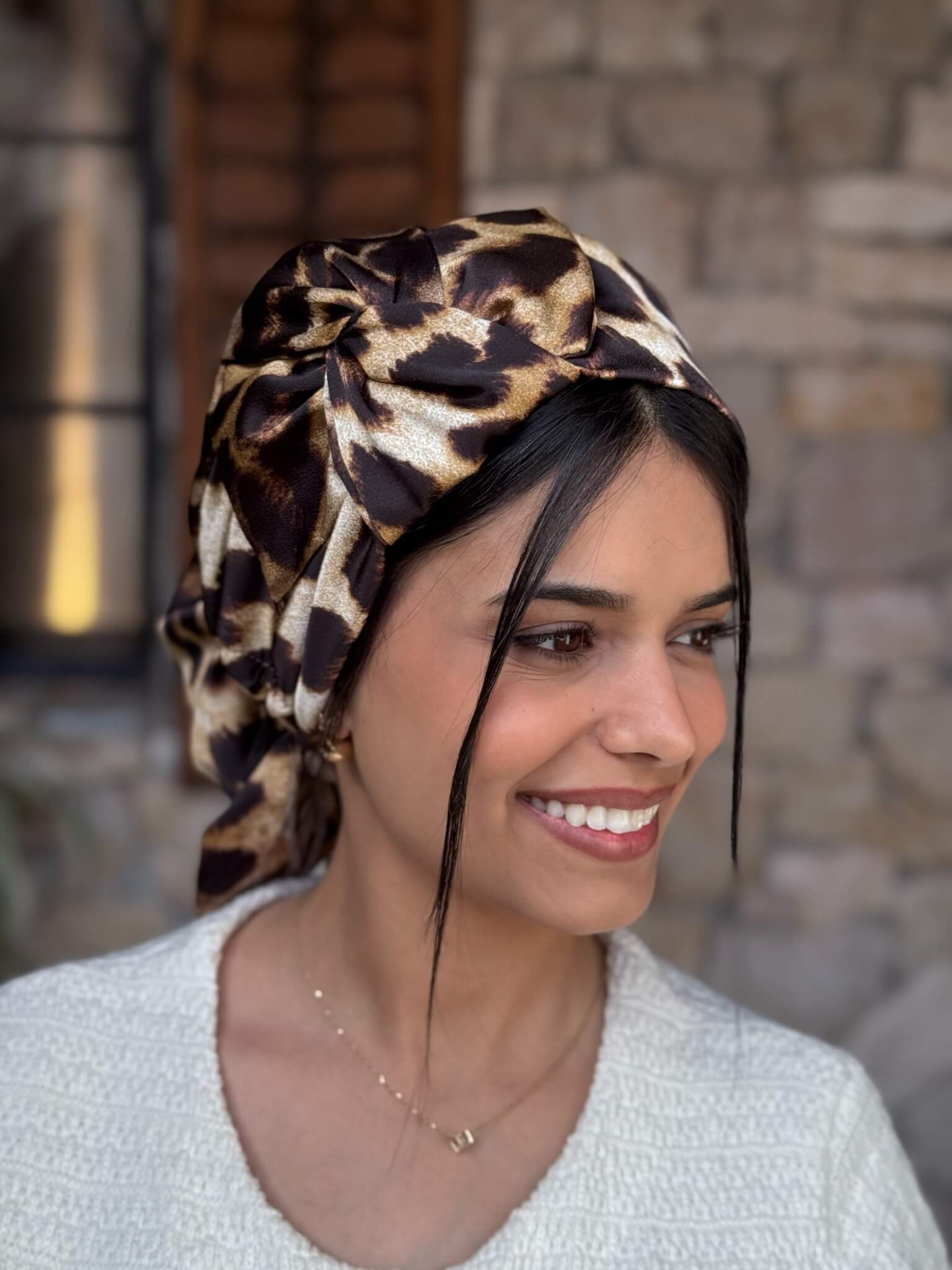 מטפחת ראש שיפון מנומר חום קלאסי