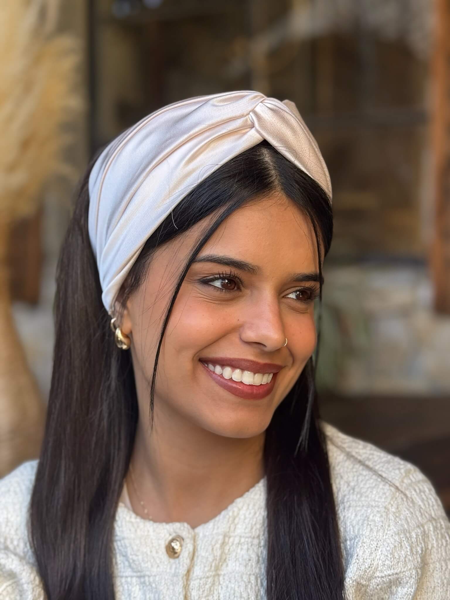 סרט לשיער שיפון מבריק ניוד בהיר