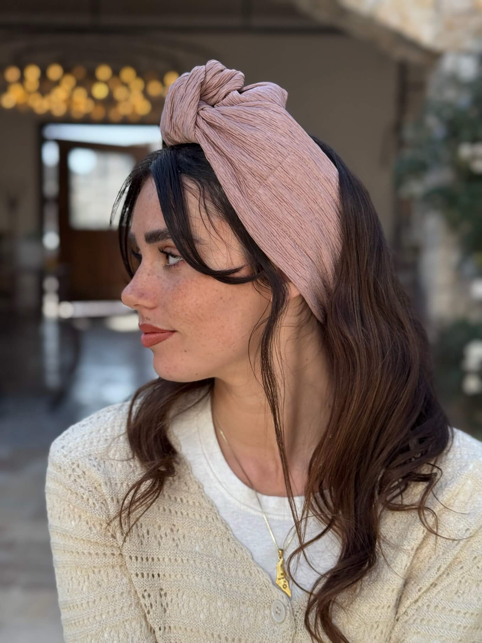 סרט קשירה לשיער מיני פליסה ורוד עתיק מעושן