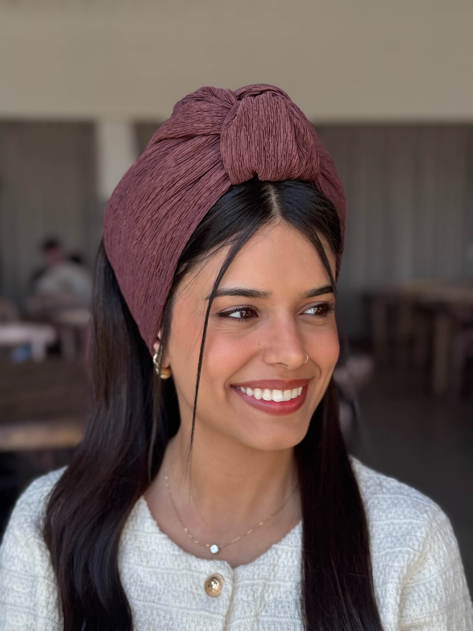 סרט קשירה לשיער בד מיני פליסה חום שוקולד