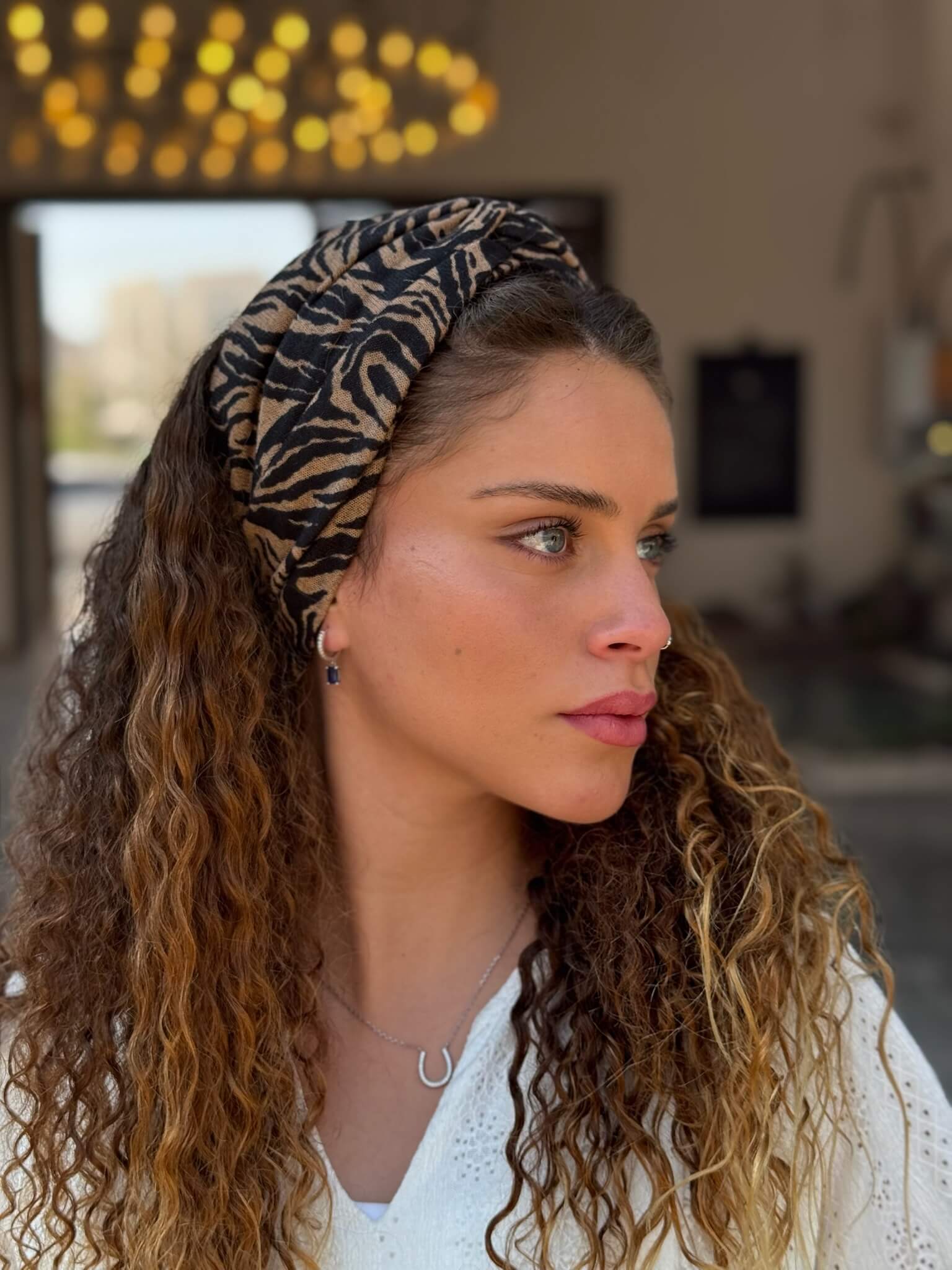 סרט לשיער בד סריג זברה שחור וקאמל