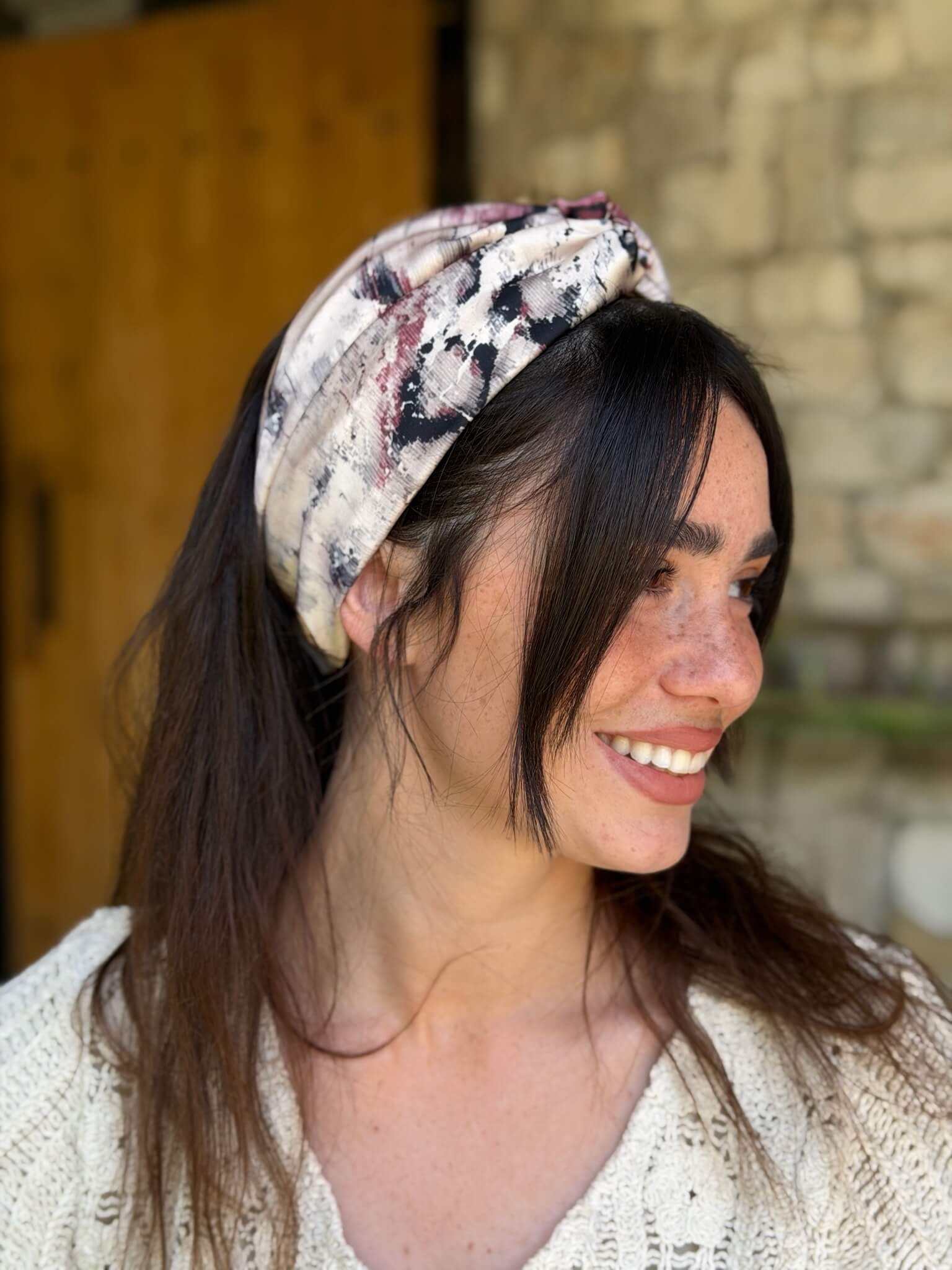מיני טורבן שיפון ניוד עם שפשוף אפור ובורדו מעושן