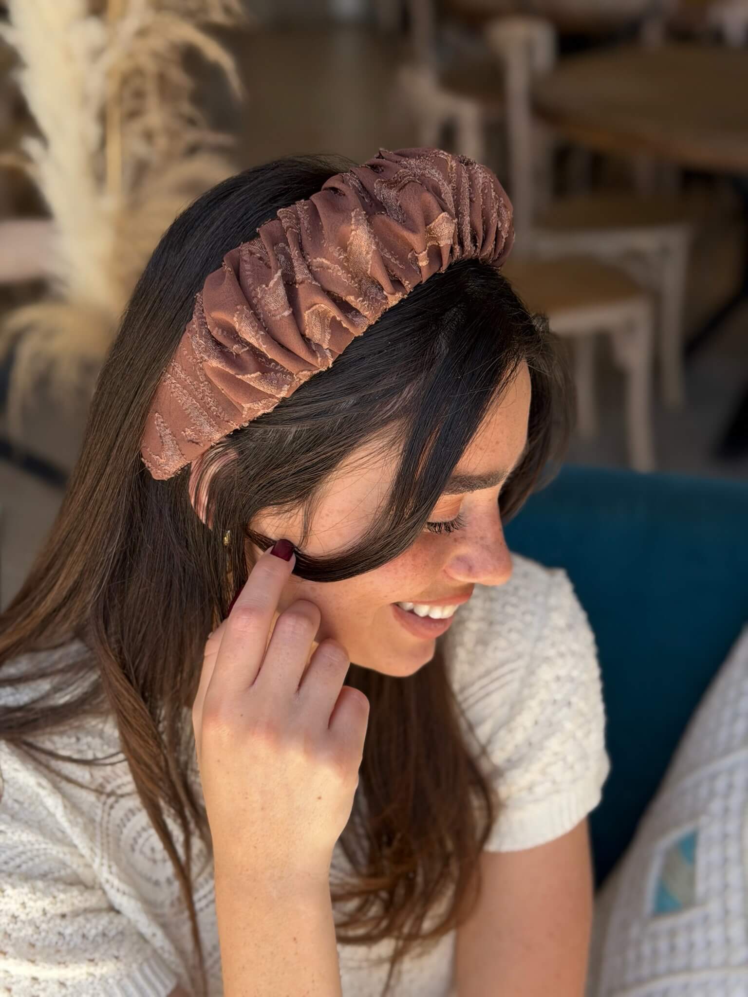 קשת לשיער שיפון מט מוקה חום