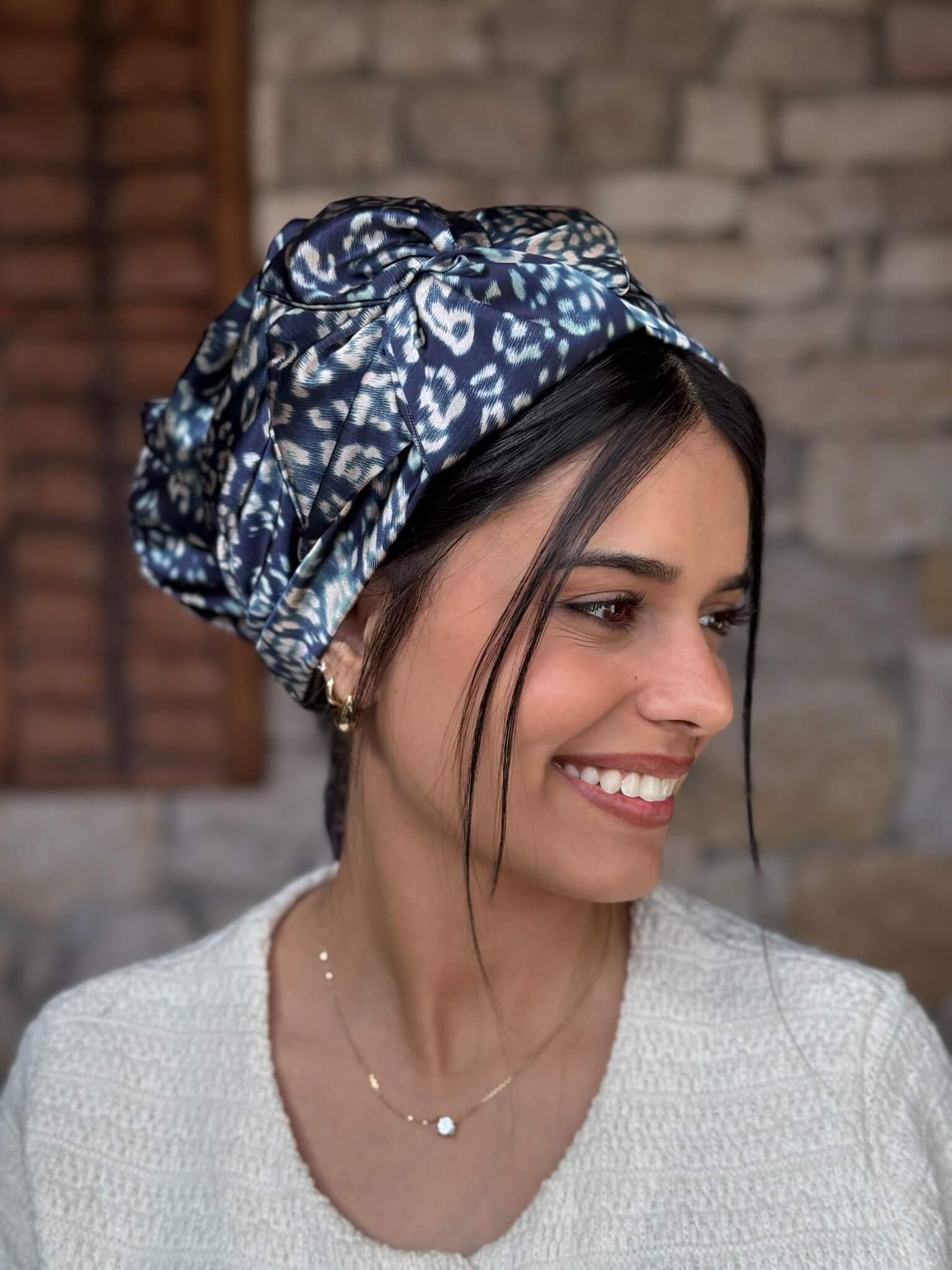 מטפחת ראש שיפון מנומר כחול וטורקיז