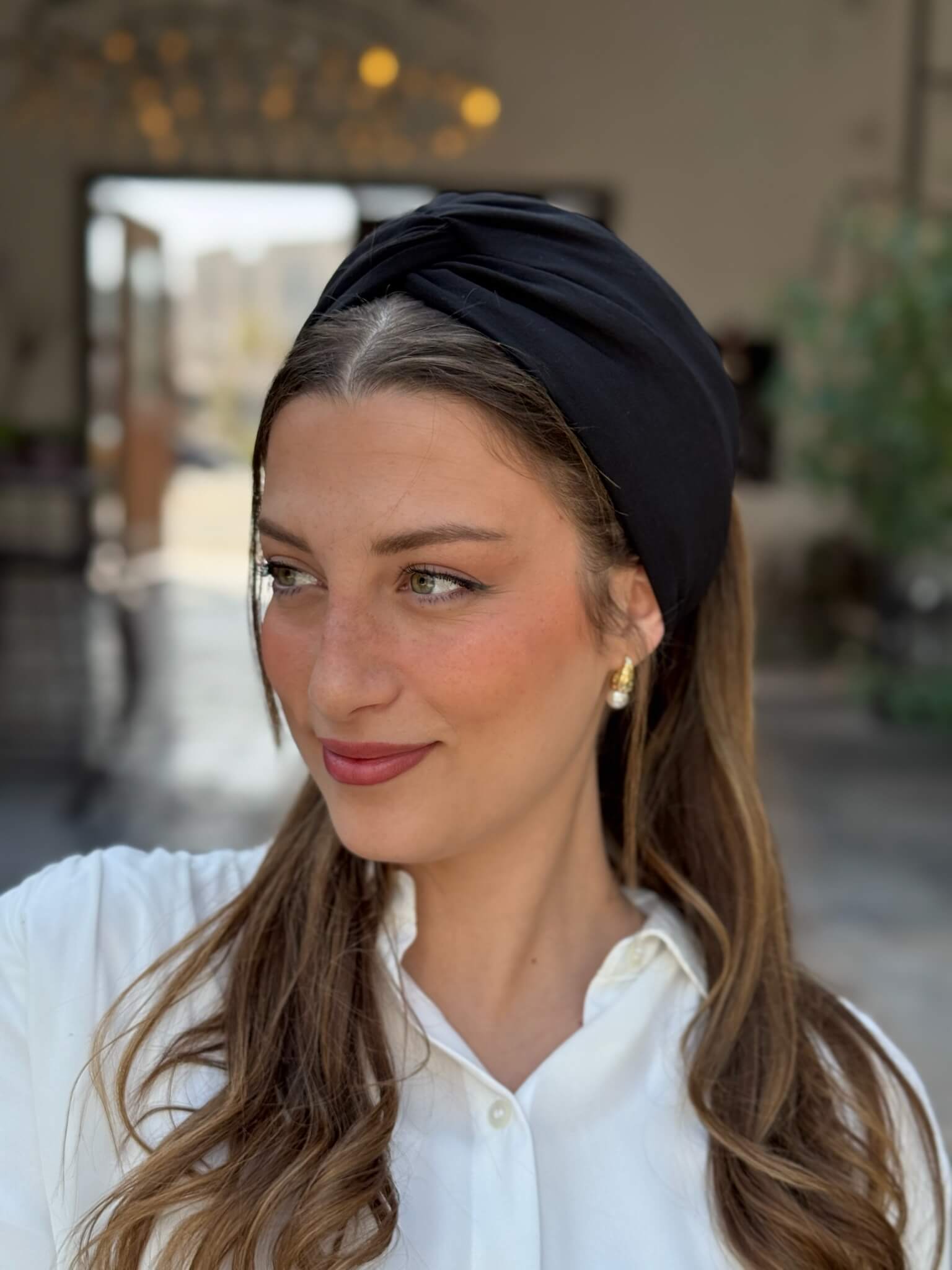 מיני טורבן שיפון שחור מט