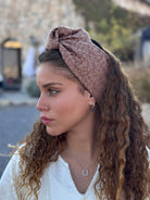 סרט קשירה לשיער שיפון חום פרחוני חלק