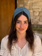 מיני טורבן בד כוורת כחול מעושן