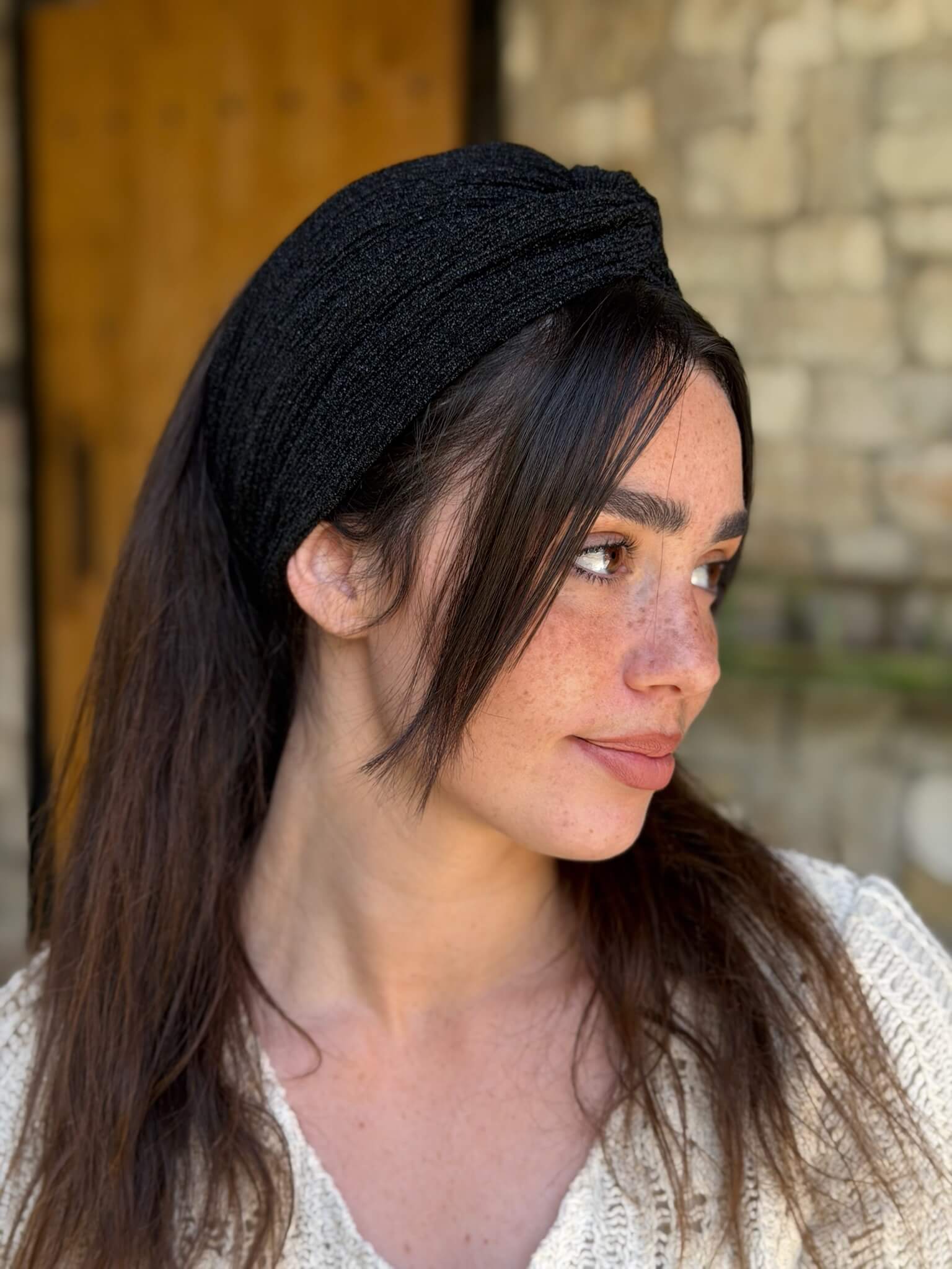 מיני טורבן שחור מיני פליסה מנצנץ