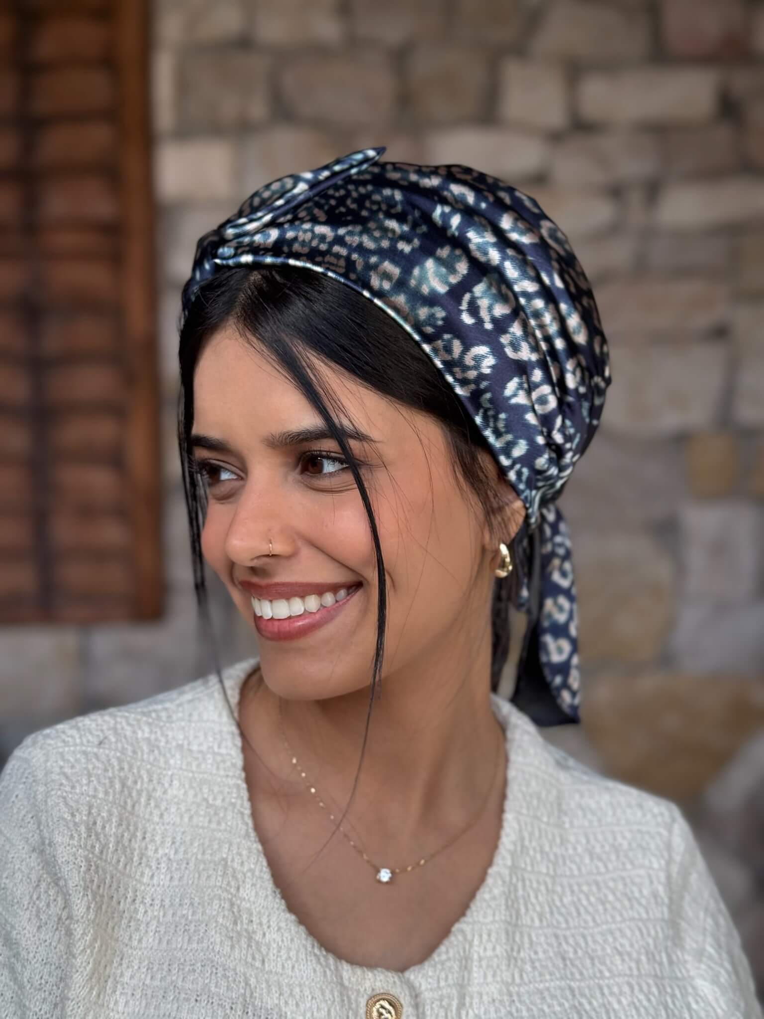 מטפחת ראש שיפון מנומר כחול וטורקיז