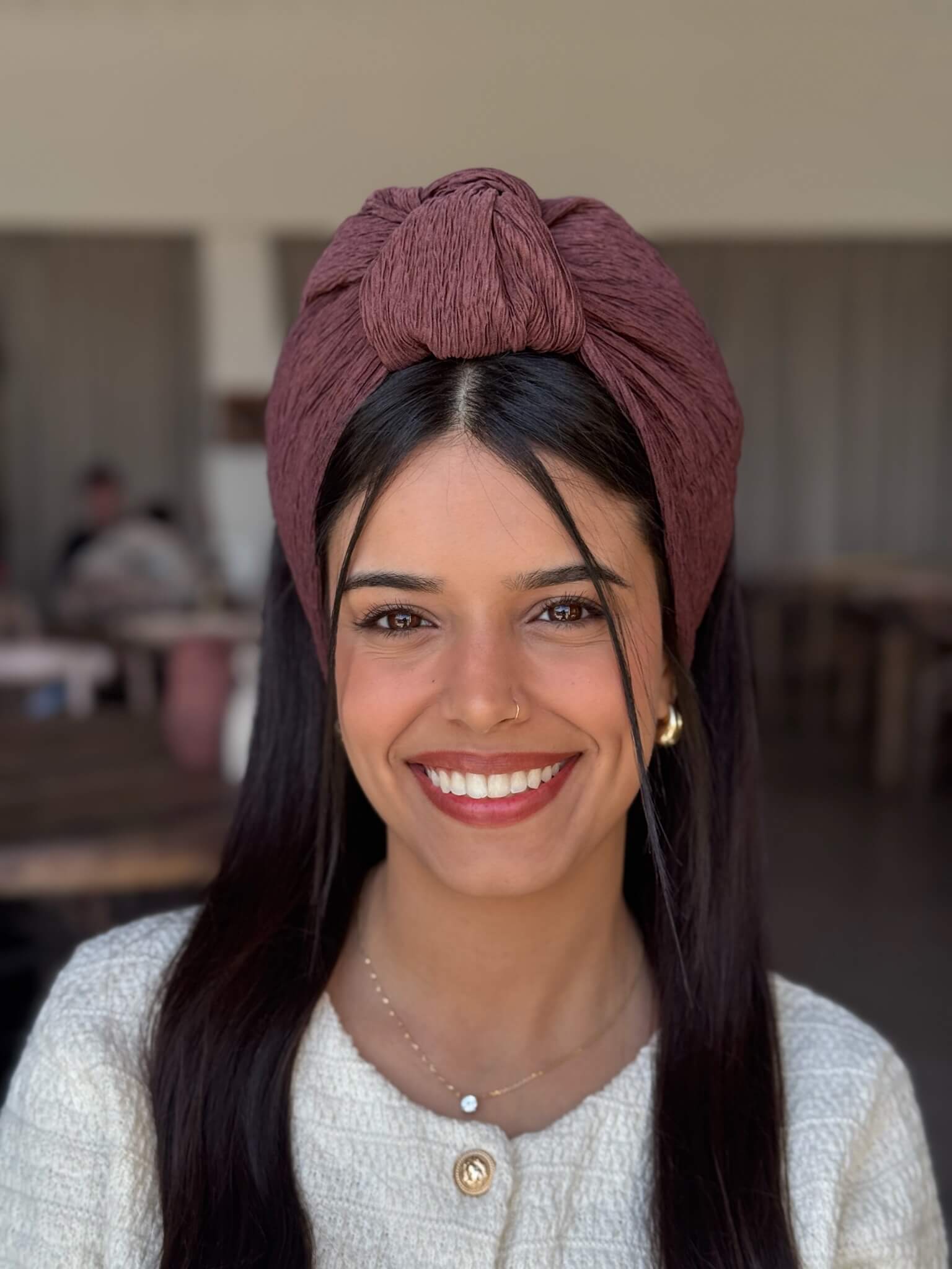 סרט קשירה לשיער בד  מיני פליסה חום שוקולד