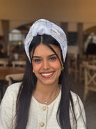 סרט קשירה לשיער רשת משופשפת  לבן וזהב