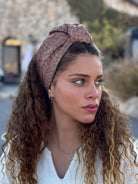 סרט קשירה לשיער שיפון חום פרחוני חלק
