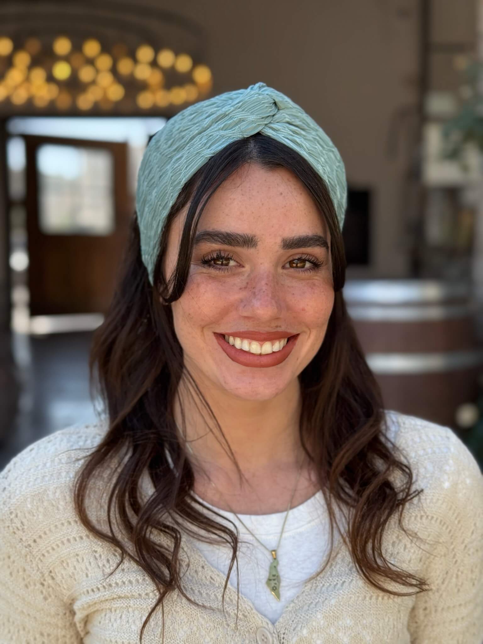 מיני טורבן בד קומות בצבע טורקיז