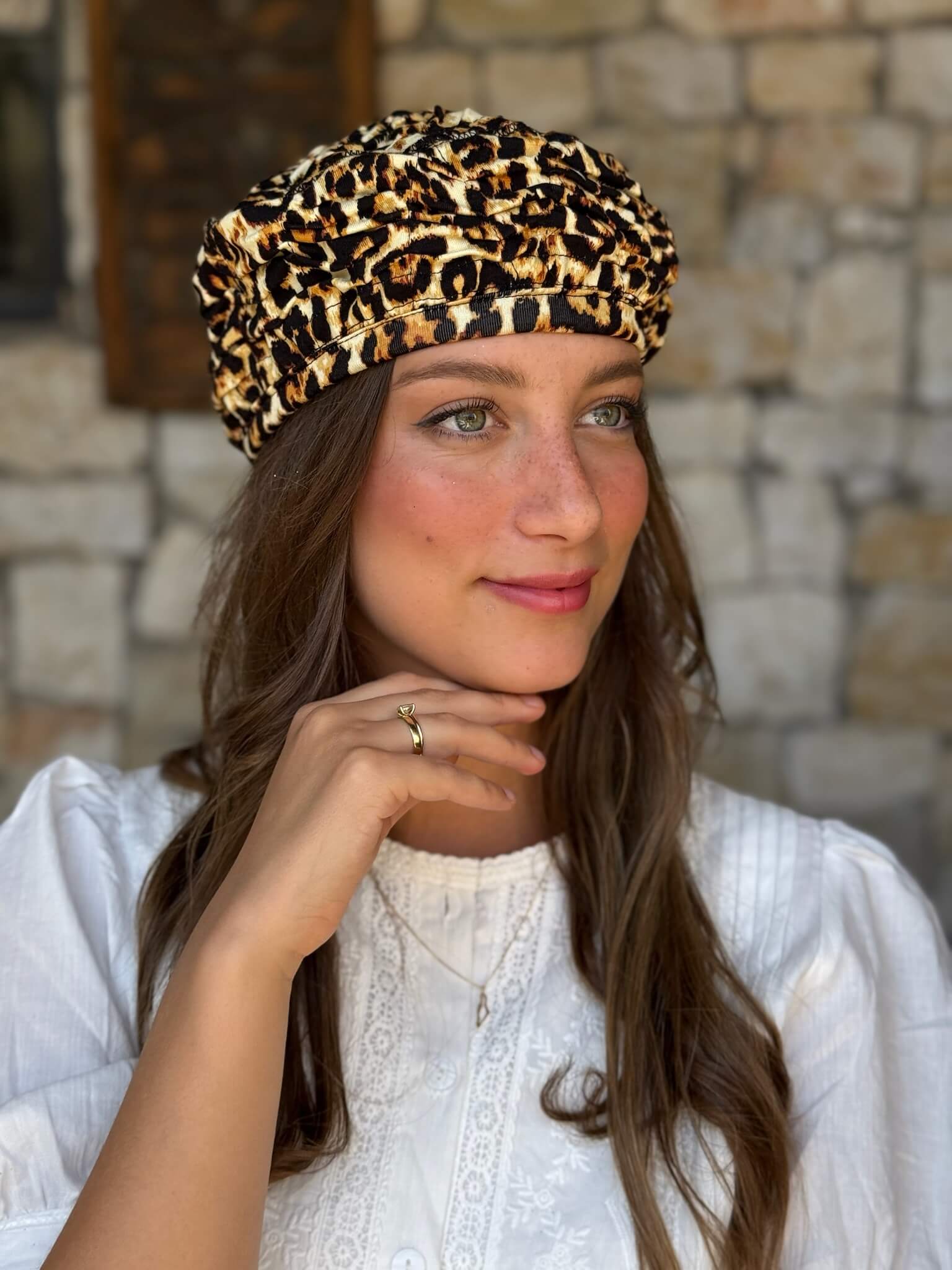 ברט כותנה מנומרת חום צהבהב מדיום