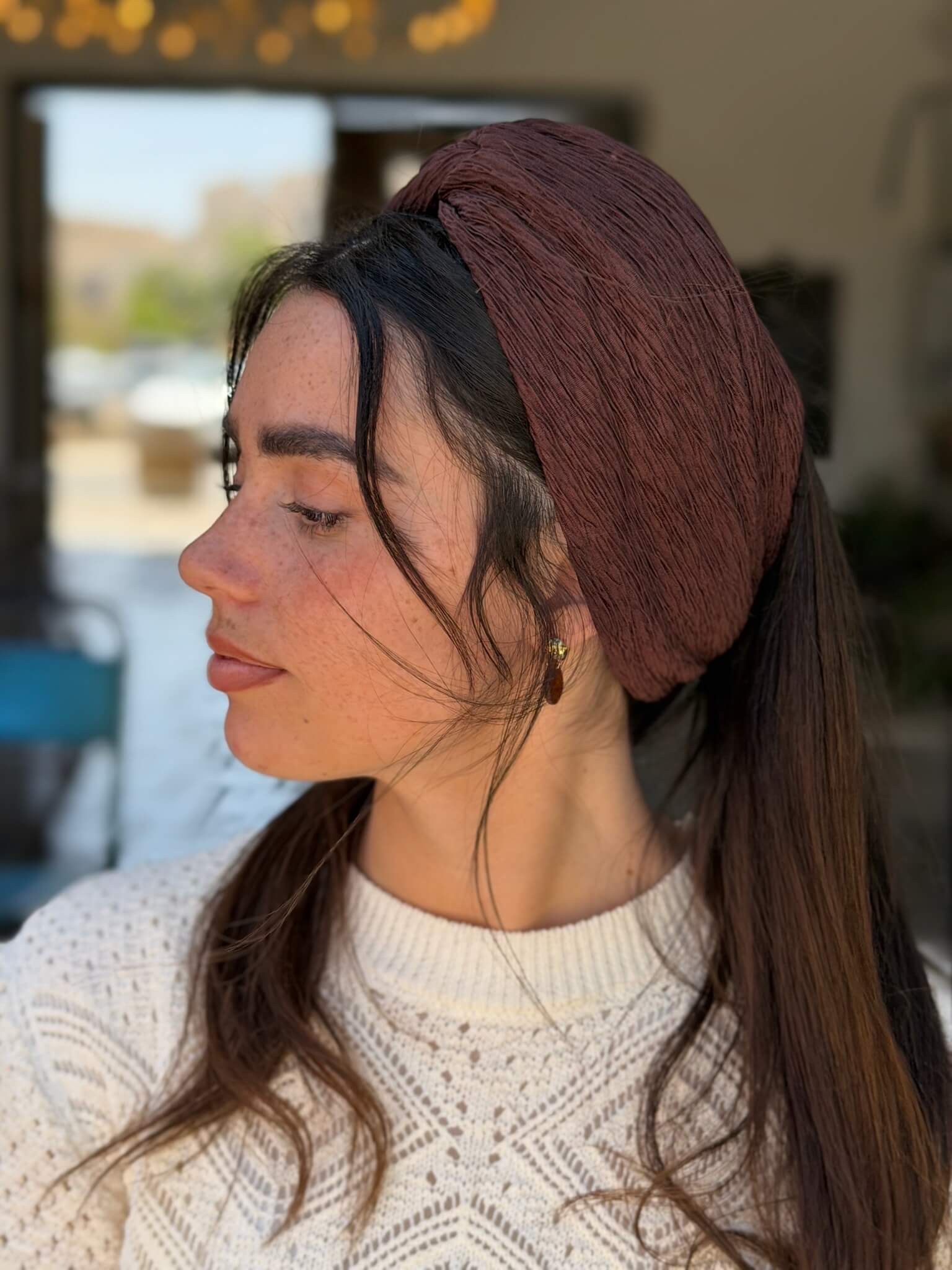 מיני טורבן בד מיני פליסה חום שוקולד
