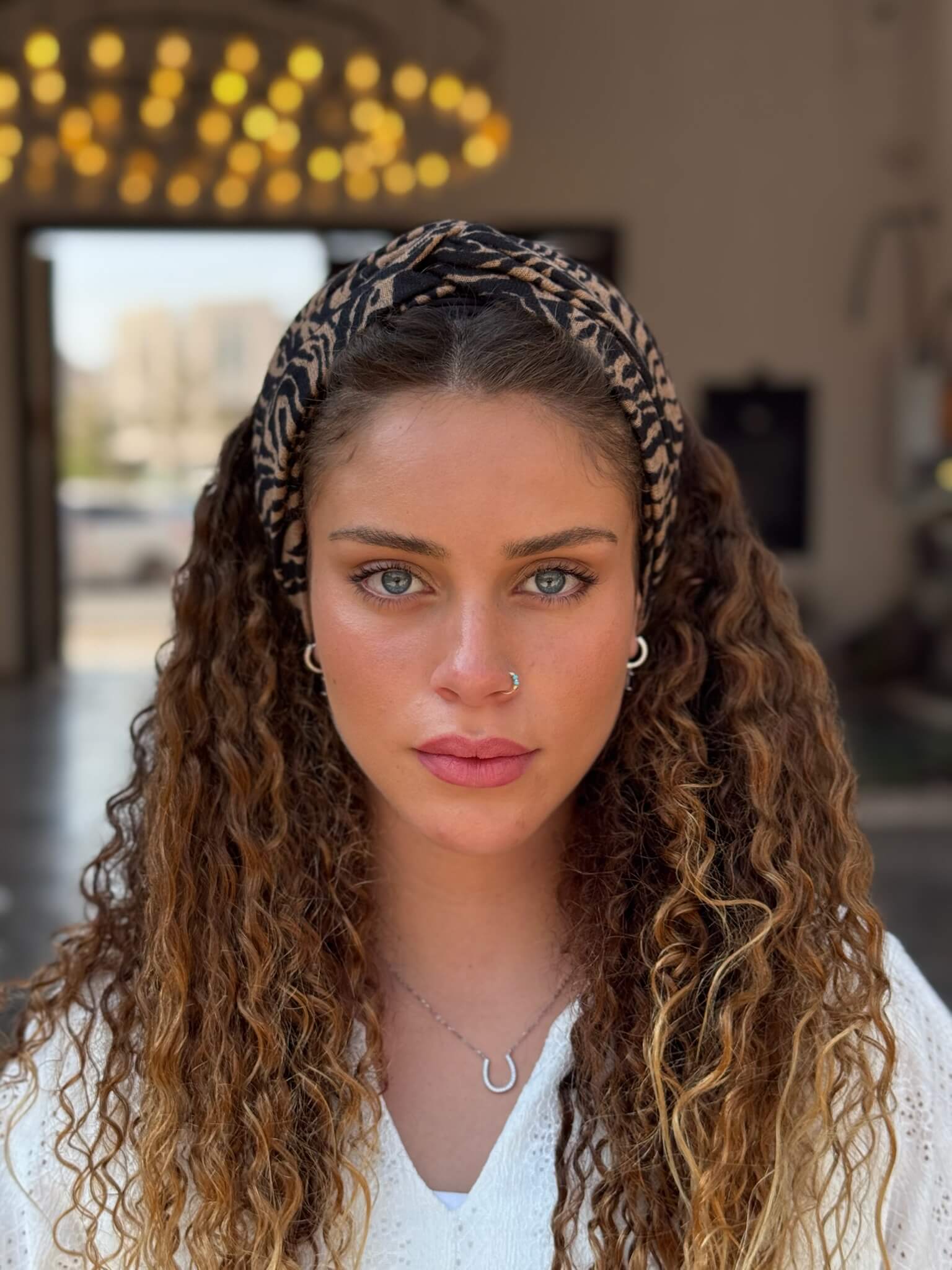 סרט לשיער בד סריג  זברה שחור וקאמל