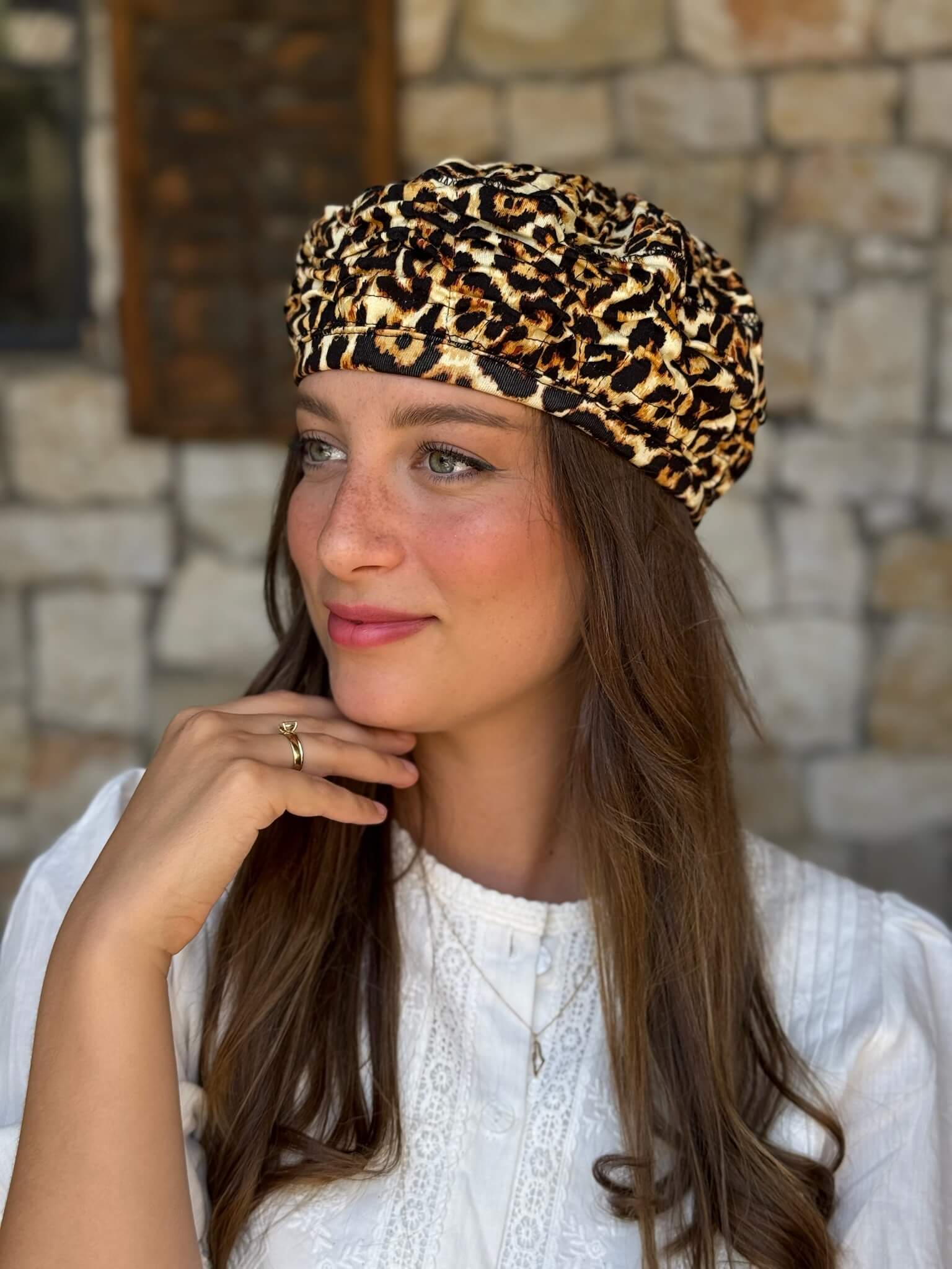 ברט כותנה מנומרת חום צהבהב מדיום