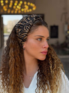 סרט לשיער בד סריג  זברה שחור וקאמל