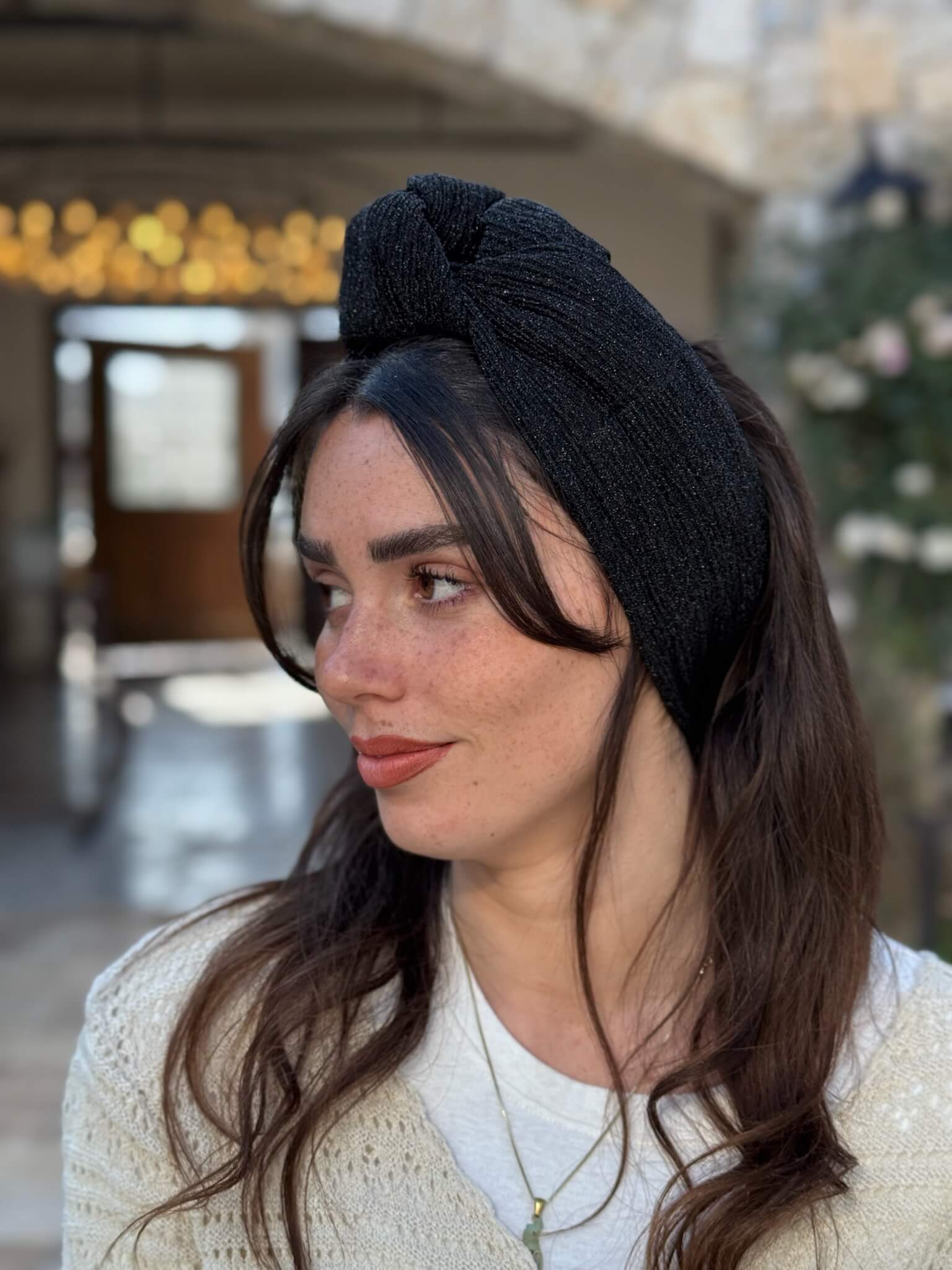 סרט קשירה לשיער שחור מיני פליסה מנצנץ
